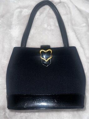 Yves Saint Laurent Black Shoulder Bag with Gold Heart Accent